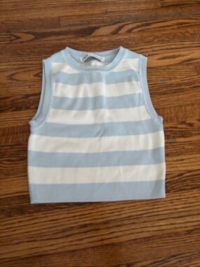 Striped Sleeveless Knit Top - Light Blue & White
